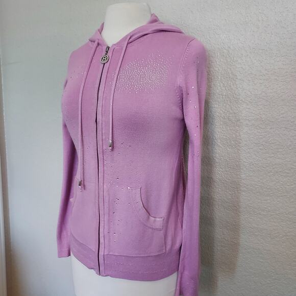 BCBG Maxazria Pink Bling Zip Hoodie Cardigan Size Large - Picture 7 of 14